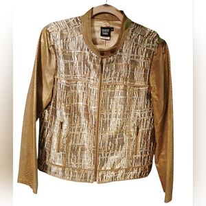 Sharon Young jacket metallic, textured pattern, embossed snake skin on sleeves